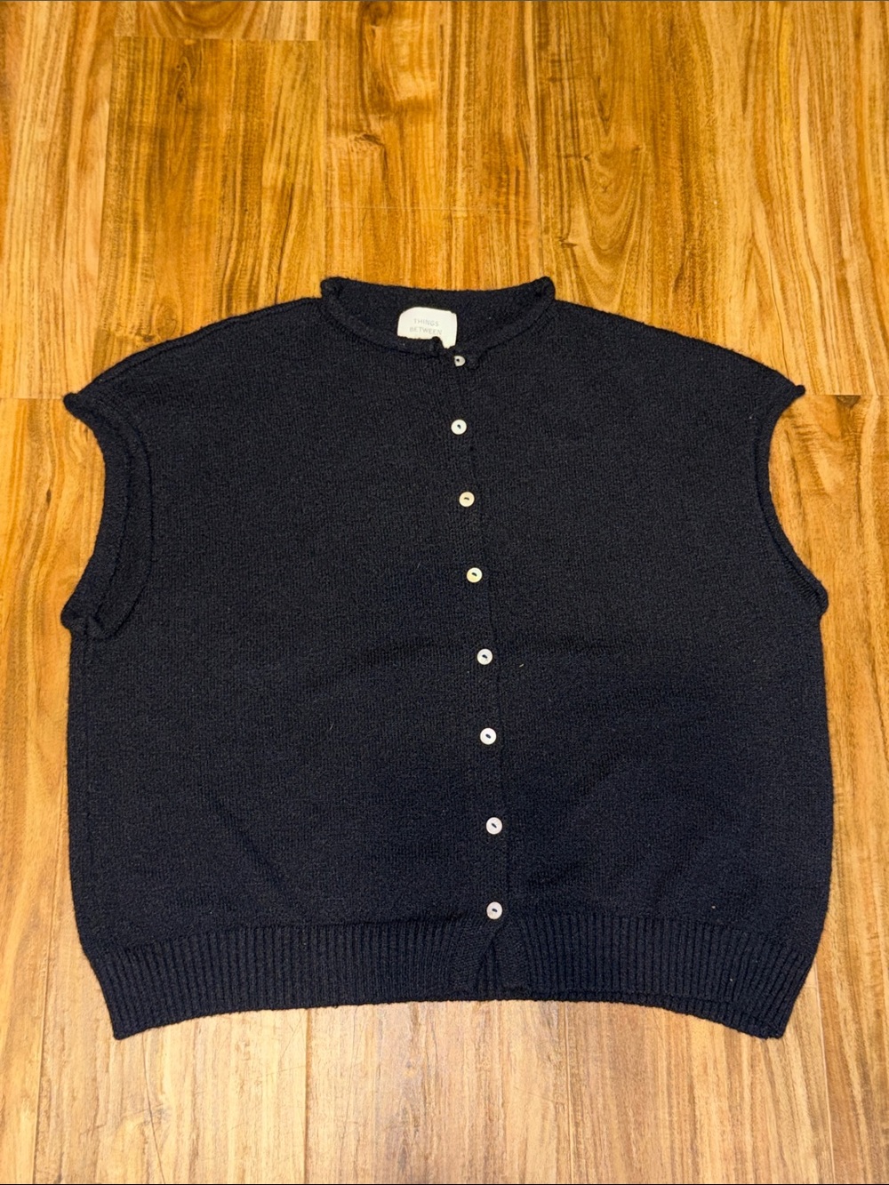 Things between women’s large sweater top knit black buttons business casual